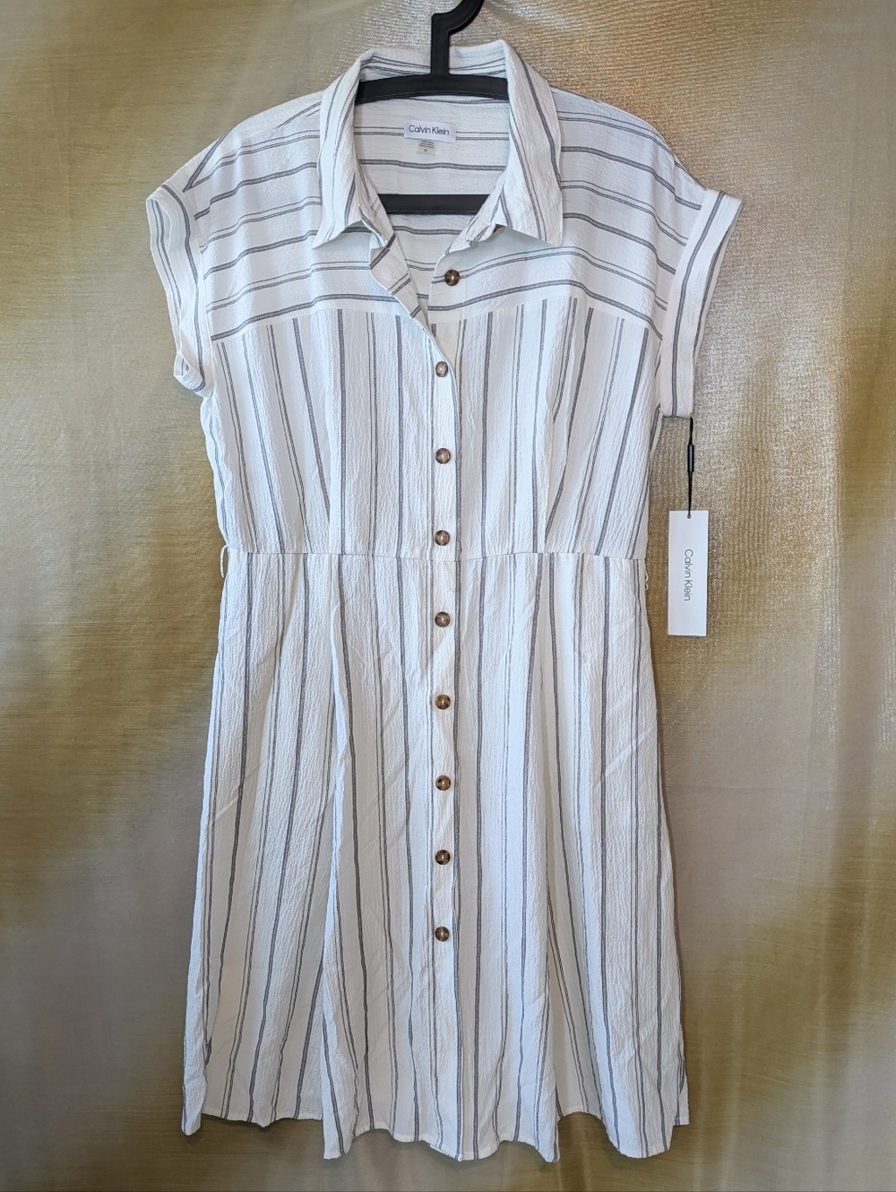 NWT Calvin Klein Striped Button Down Midi Shirt Dress